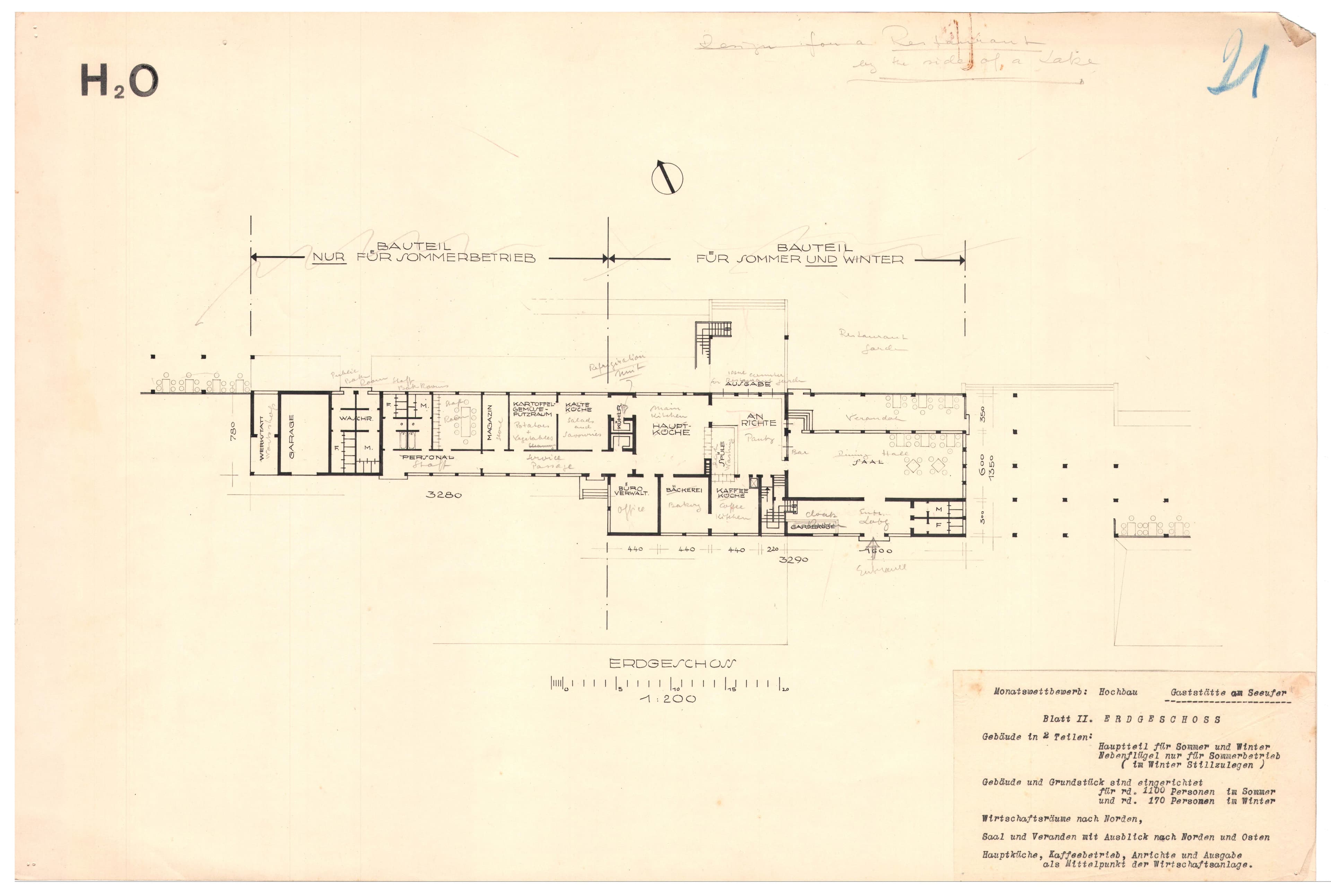 Otto Koenigsberger. Otto Koenigsberger, design for restaurant on a lake shore, competition entry, 1932. Ground floor plan. Credit: AA Archives: 2012:P148