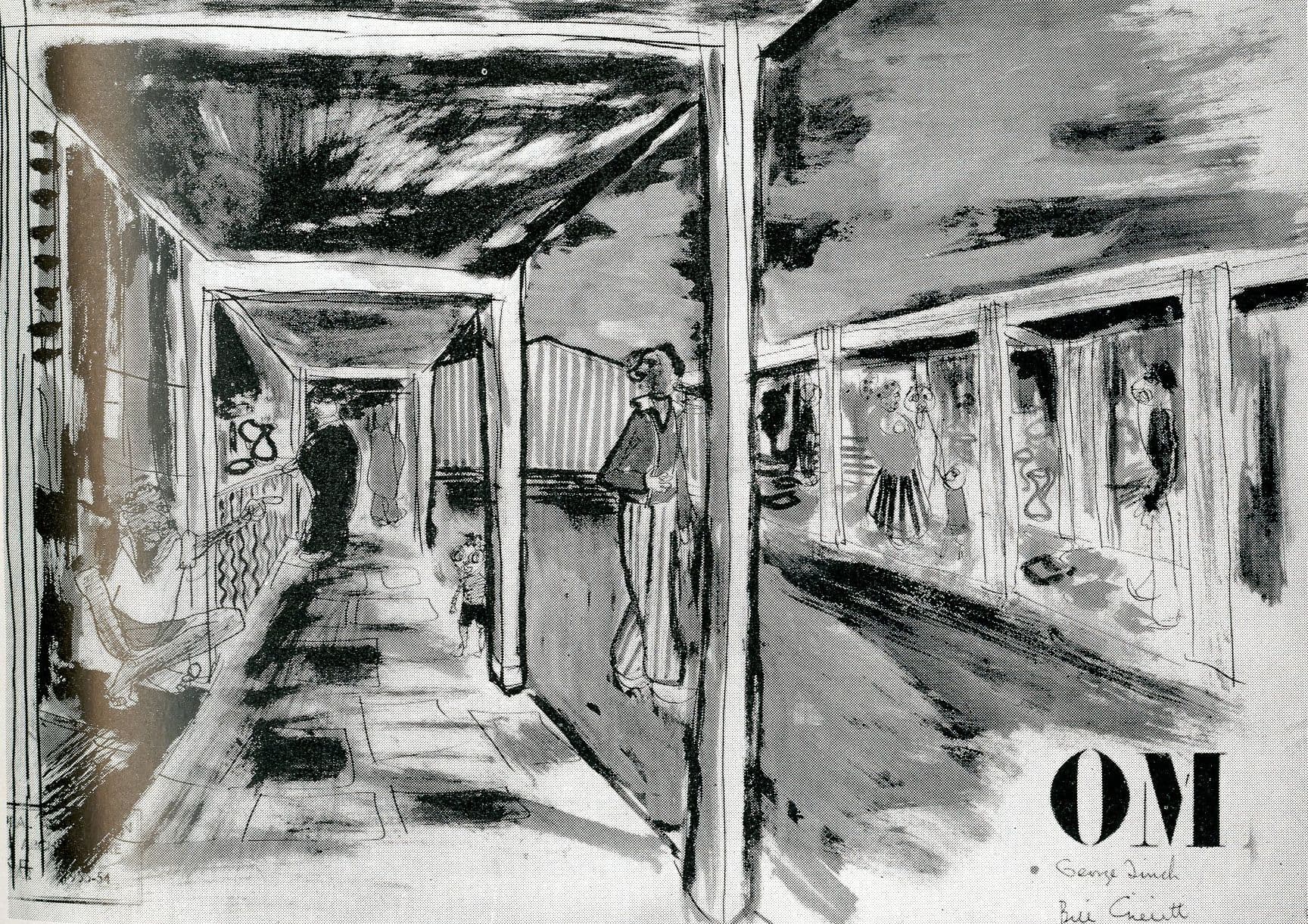 William Gillitt and George Finch, 'Onitsha Market', AA Department of Tropical Architecture, Autumn Term, 1954. Perspective view. AA Archives.