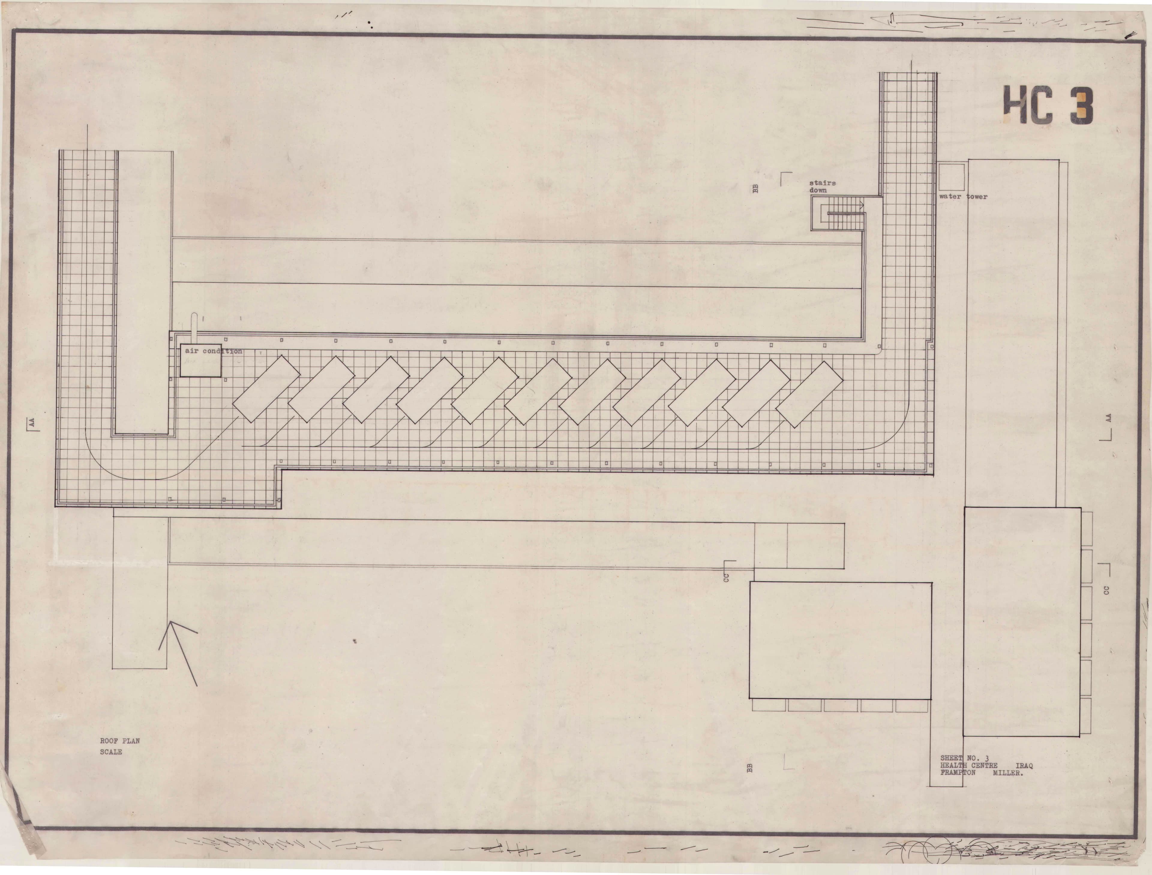 John Miller and Kenneth Frampton, 'Health Centre in Iraq', AA Department of Tropical Architecture, 1955