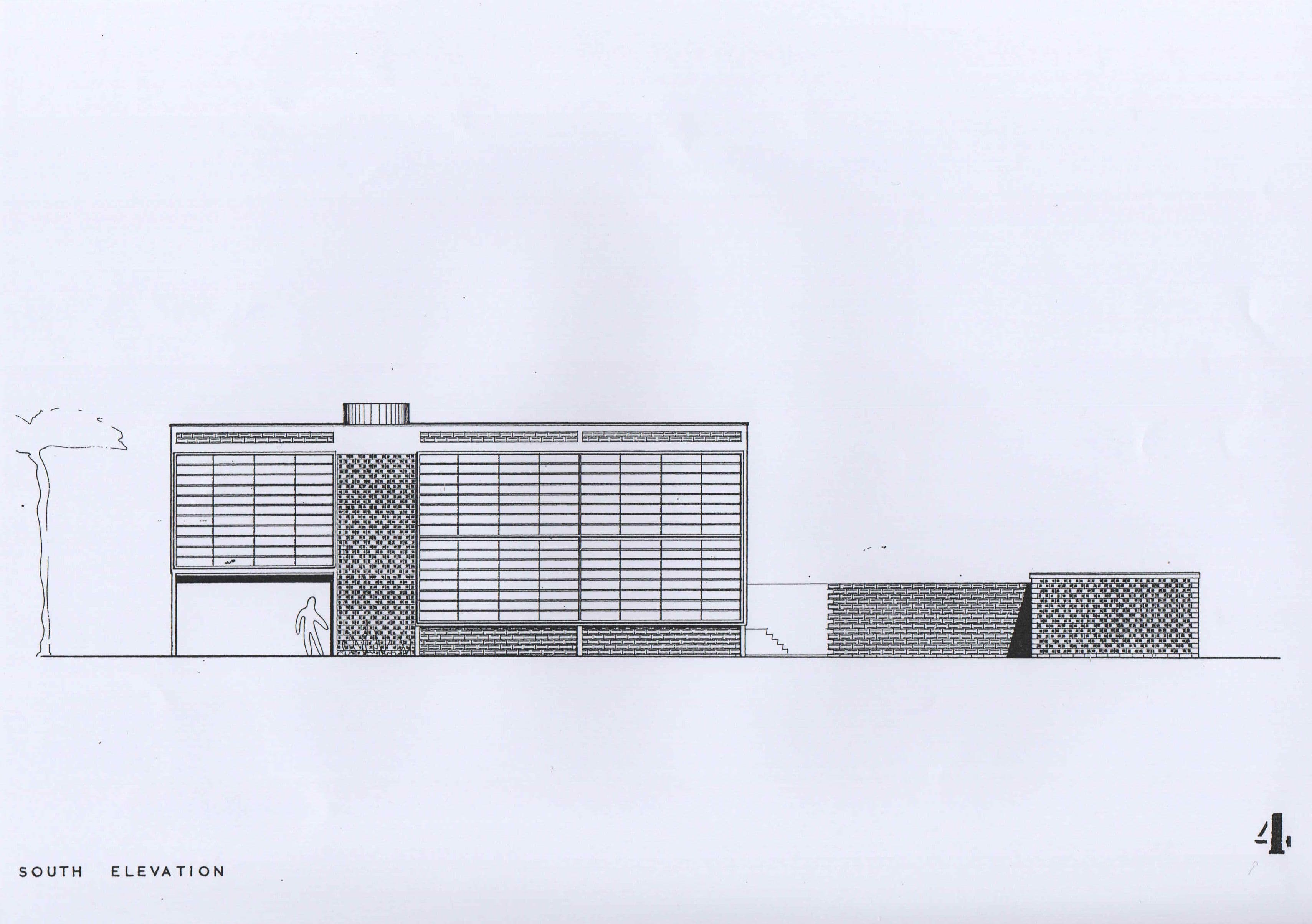 John Steerwood, 'Official's House, Accra, Gold Coast', AA Department of Tropical Architecture, 1954-55. South elevation.