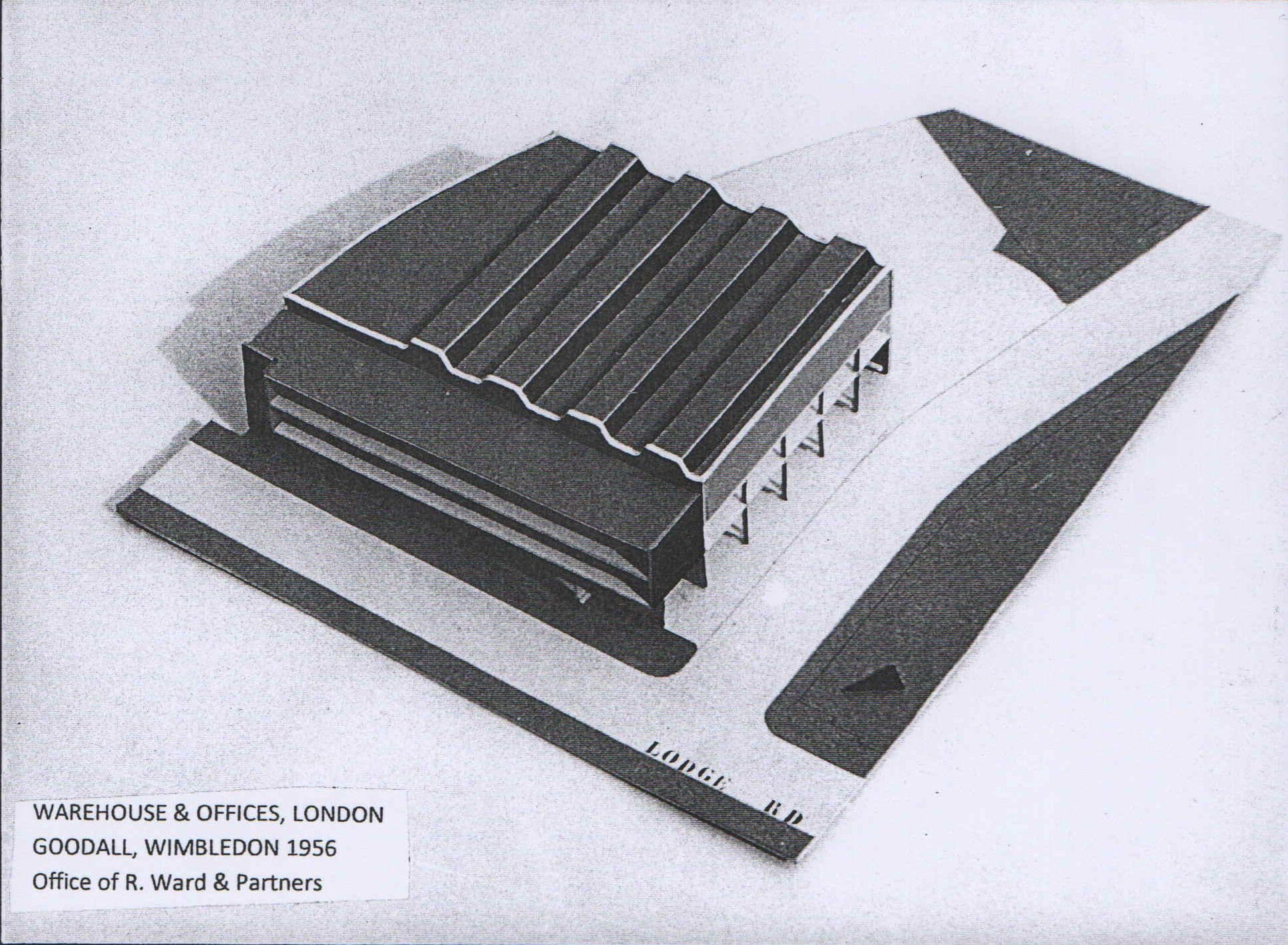 John Steerwood (for Robert Ward and Partners), Warehouse and offices, Wimbledon, London, 1956. Model.