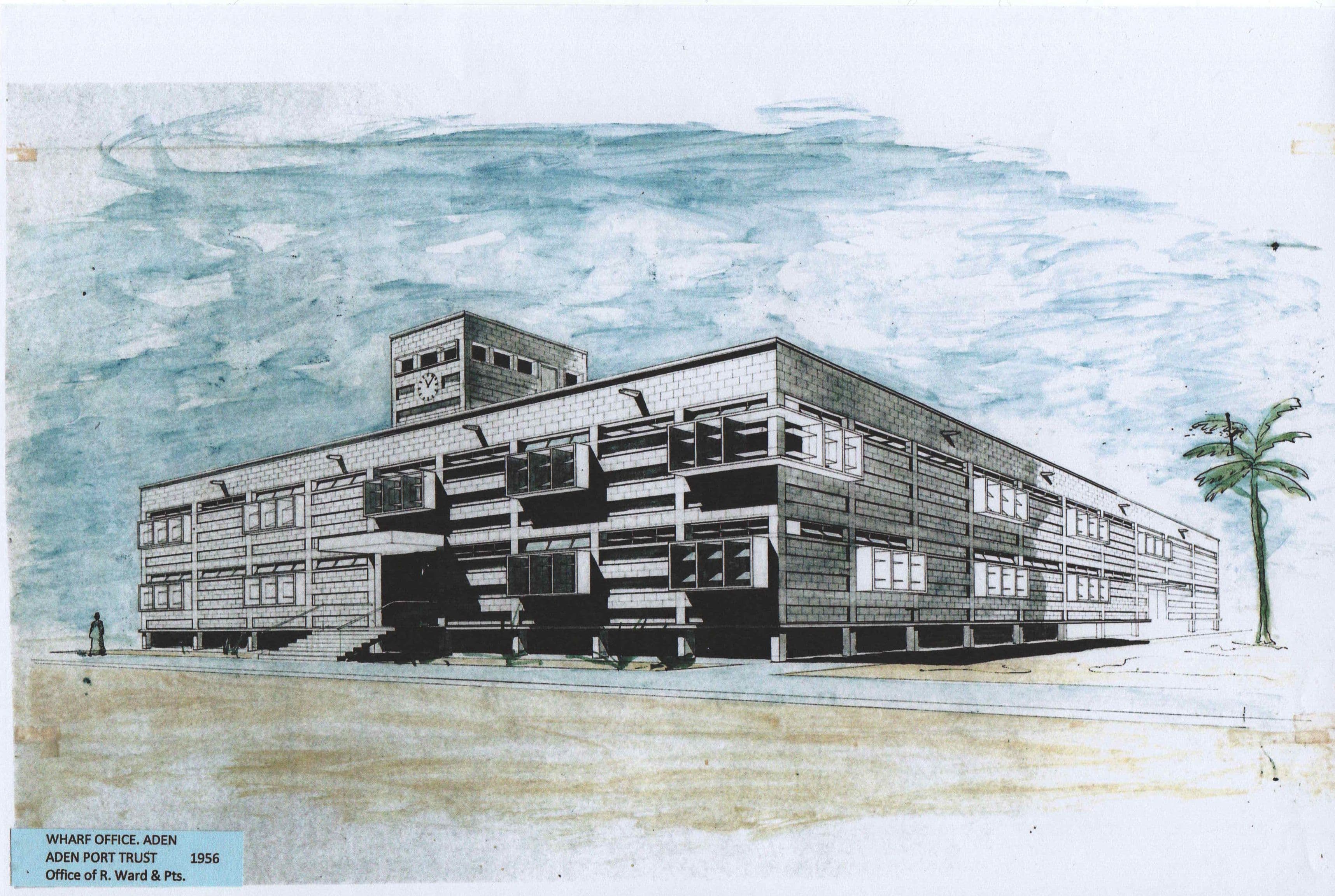 John Steerwood (for Robert Ward and Partners), wharf office for the Aden Port Trust, Aden, Yemen