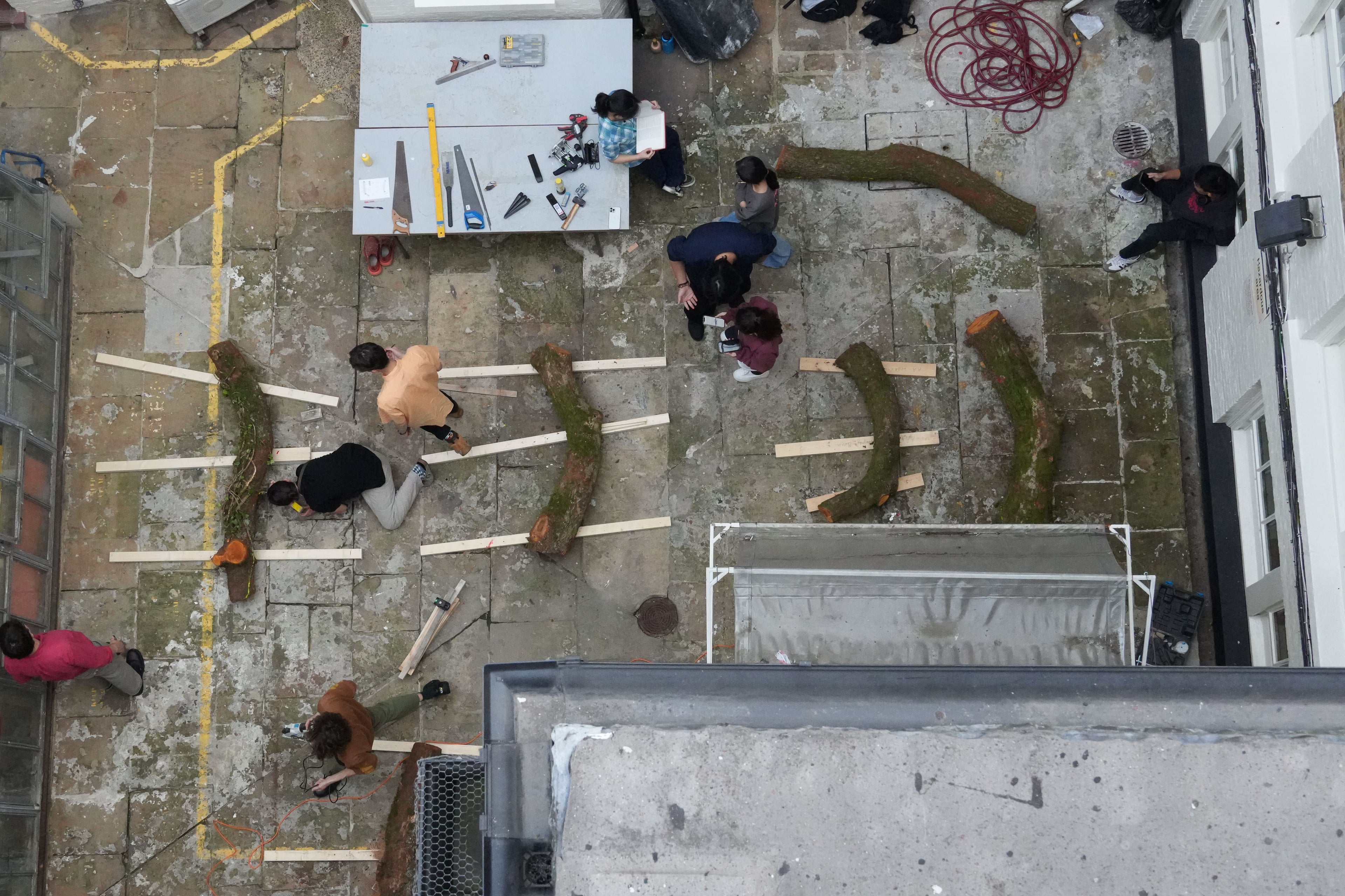Students working in Ching's Yard
