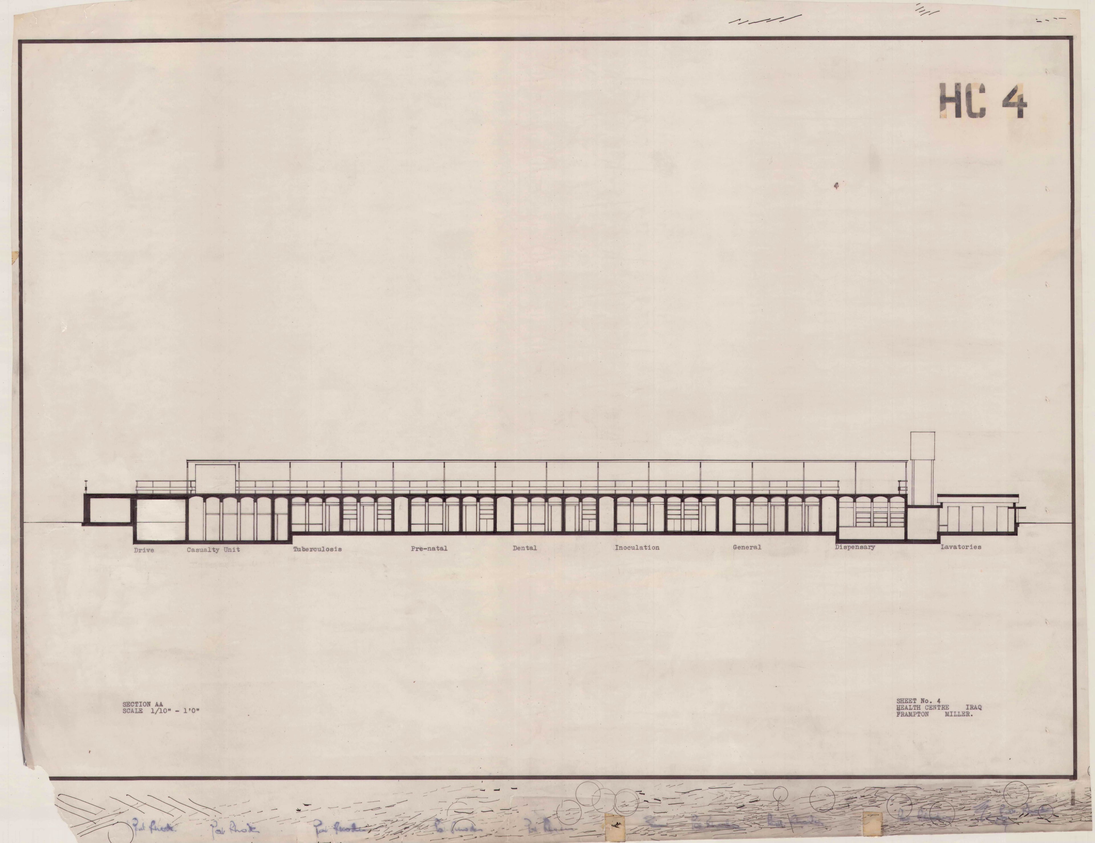 John Miller and Kenneth Frampton, 'Health Centre in Iraq', AA Department of Tropical Architecture, 1955