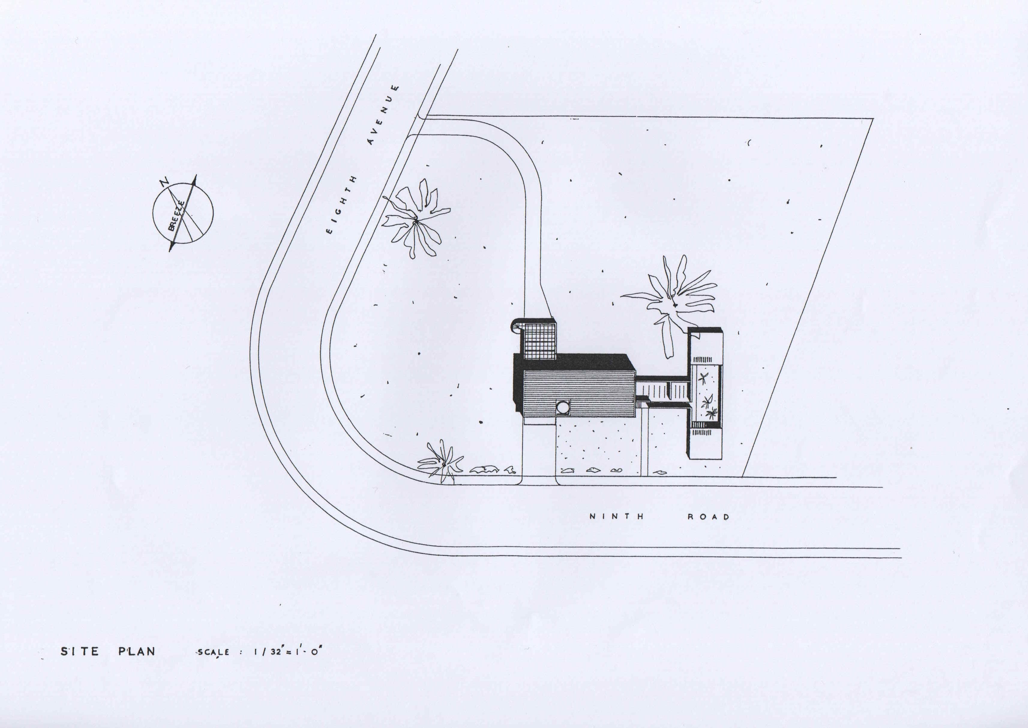 John Steerwood, 'Official's House, Accra, Gold Coast', AA Department of Tropical Architecture, 1954-55. Site plan