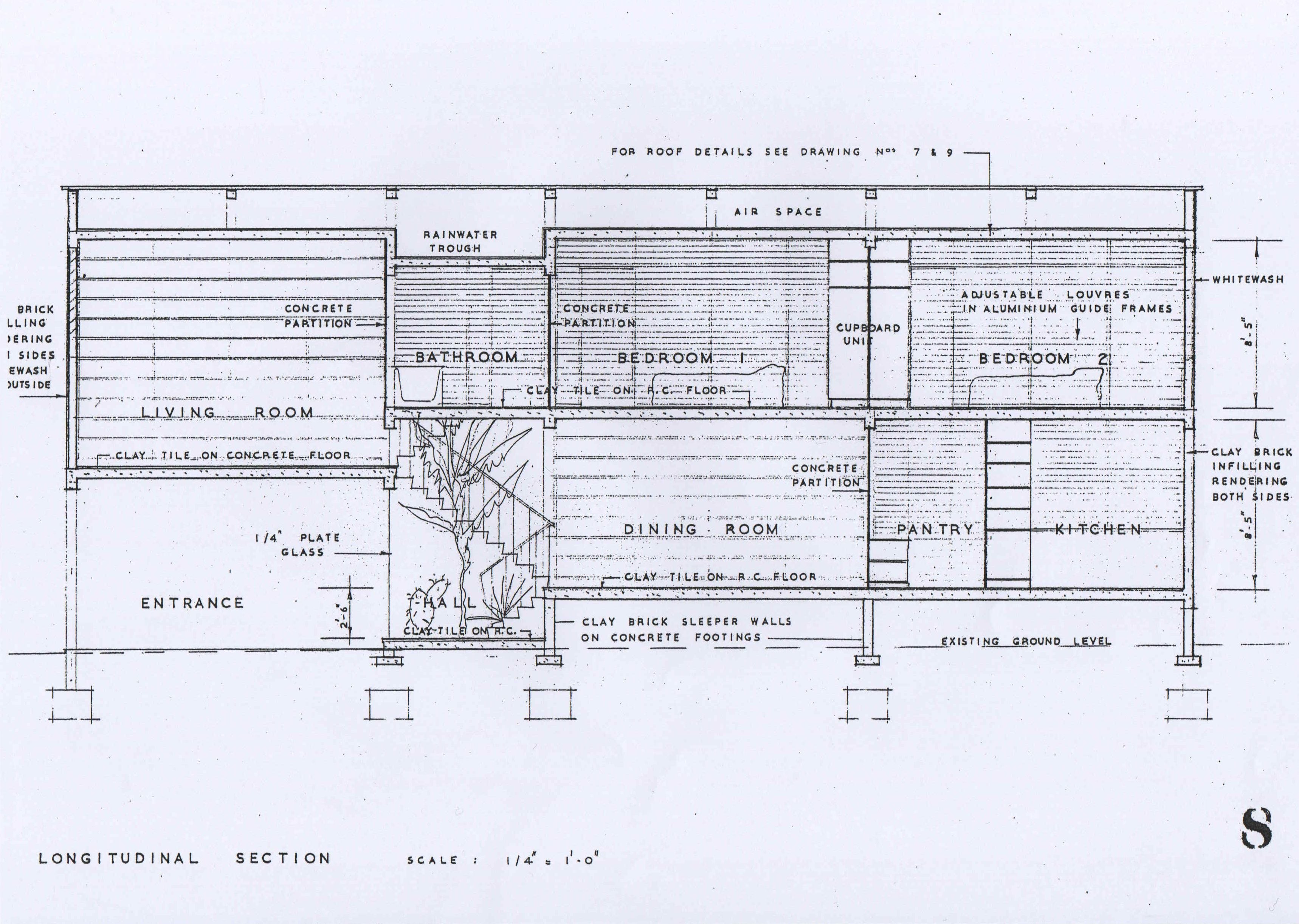 John Steerwood, 'Official's House, Accra, Gold Coast', AA Department of Tropical Architecture, 1954-55. Longitudal section.