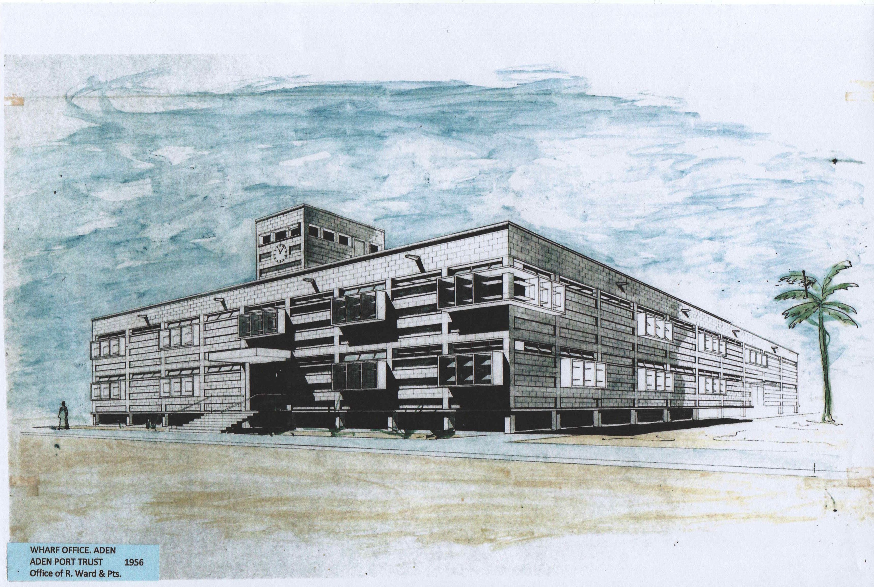 John Steerwood (for Robert Ward and Partners), wharf office for the Aden Port Trust, Aden, Yemen