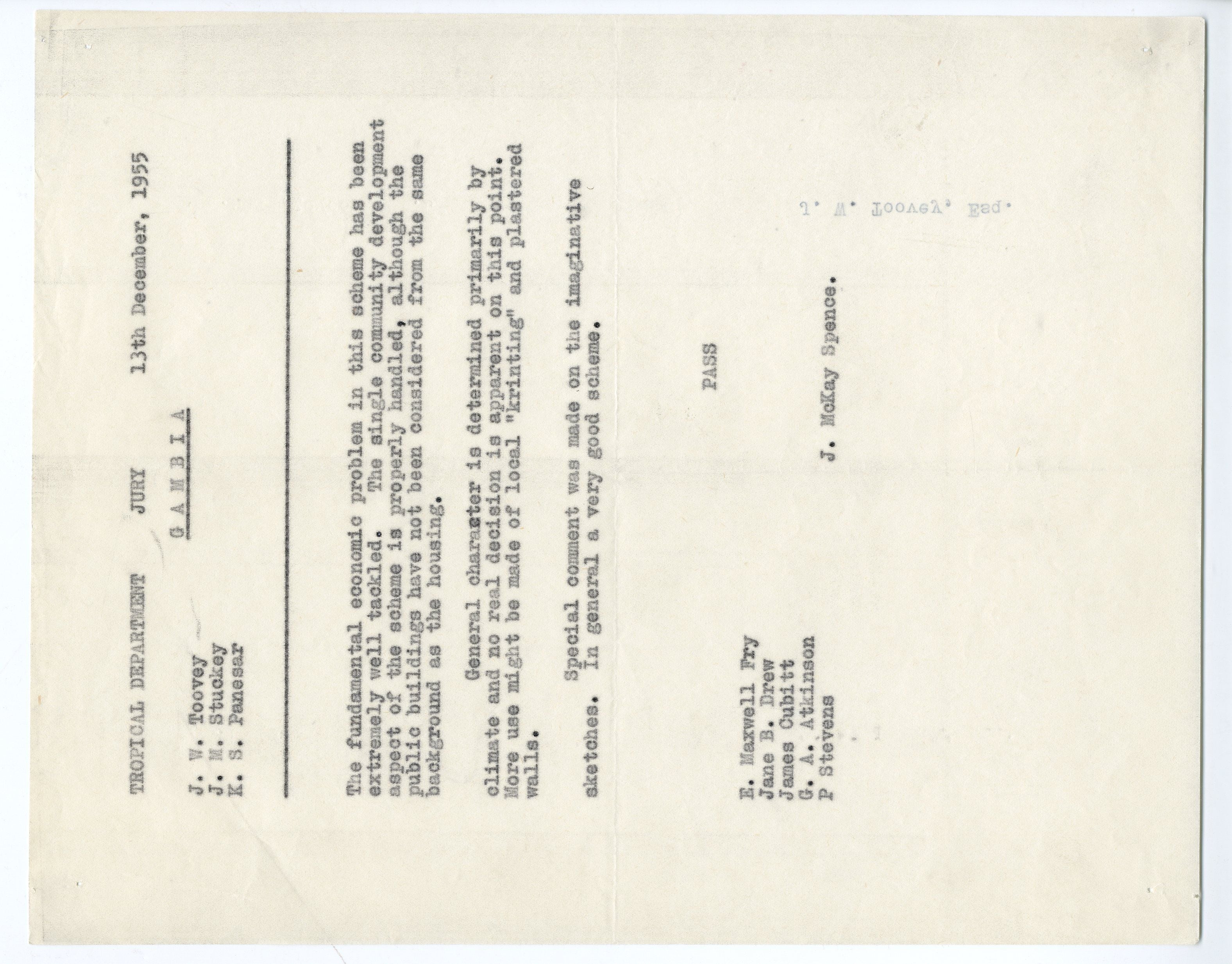 K.S. Panesar, John Toovey, John Stuckey. Bathurst New Town, Gambia (Department of Tropical Architecture student project), 1955-56. AA Archives