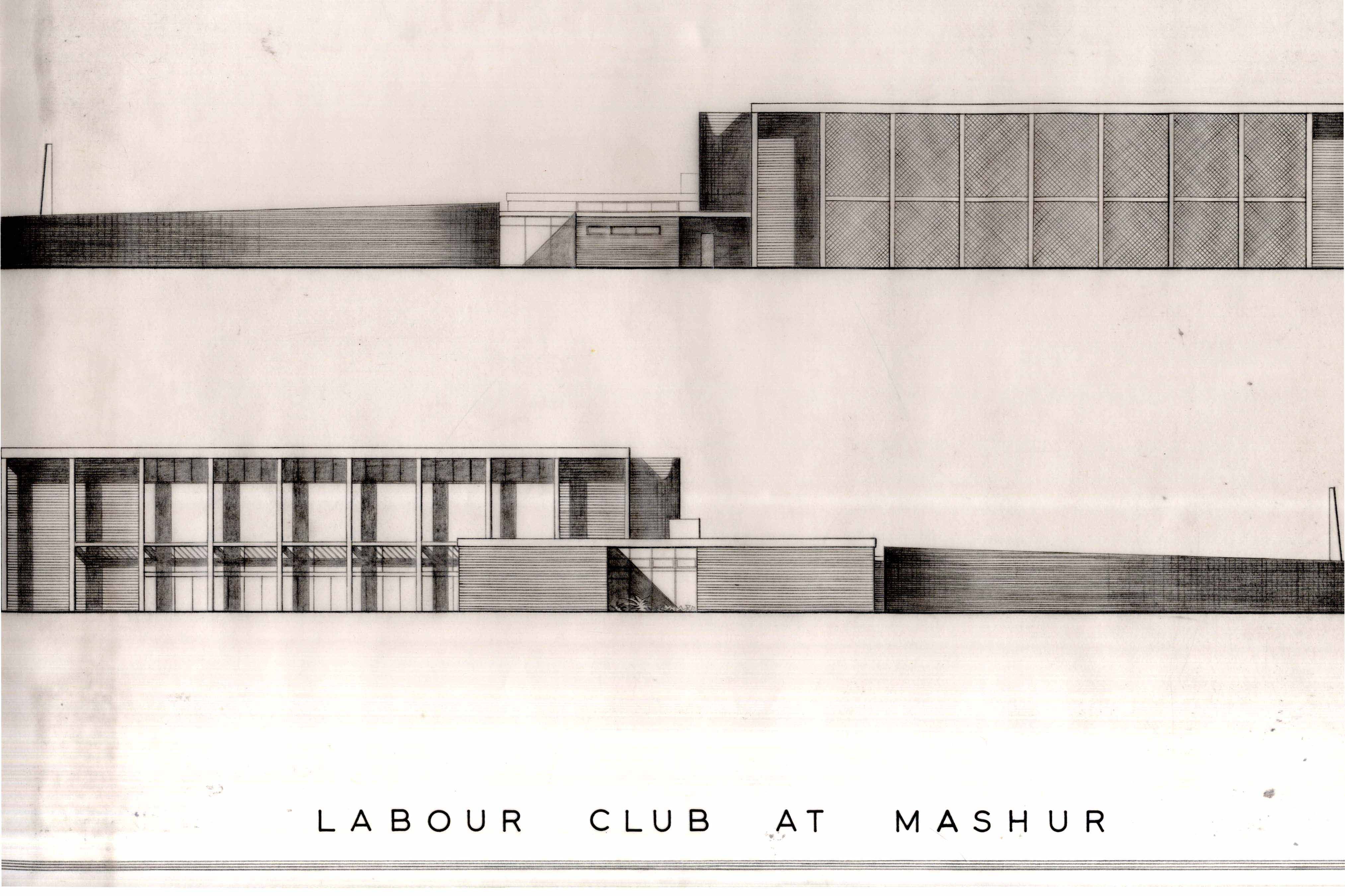 John Toovey, 'Labour Club at Mashur', AA Department of Tropical Architecture, 1955-56. AA Archives.
