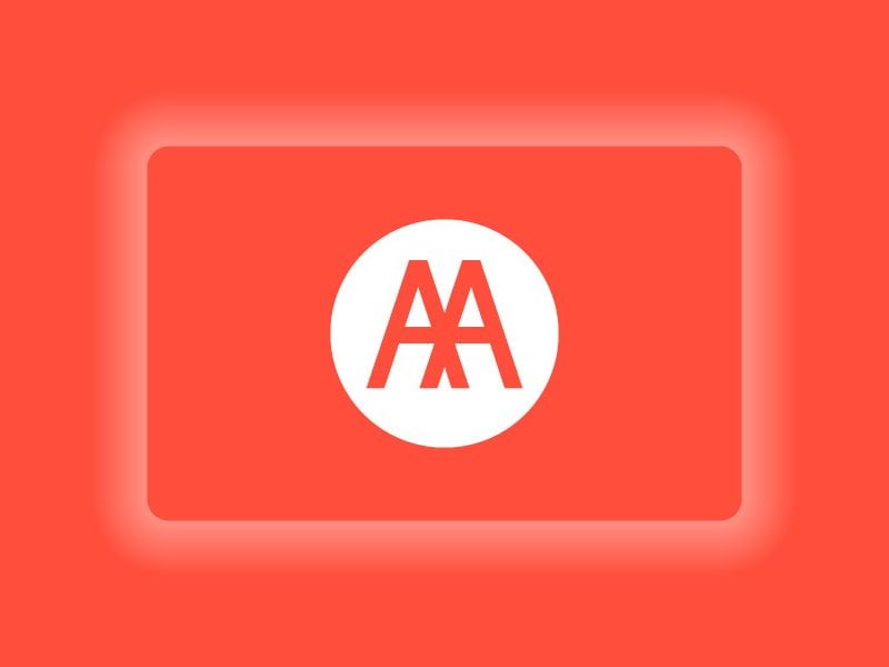 A red digital membership card illustration with AA logo on white circle.