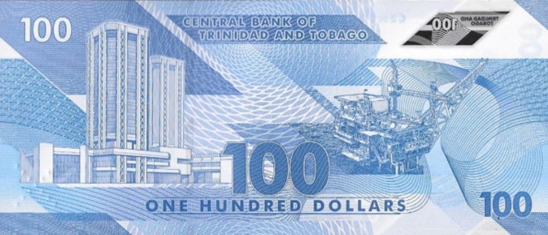 Banknote, featuring the Eric Williams Financial complex, Port of Spain, Trinidad (1978) - Ruskin Punch, for Anthony C. Lewis and Associates.